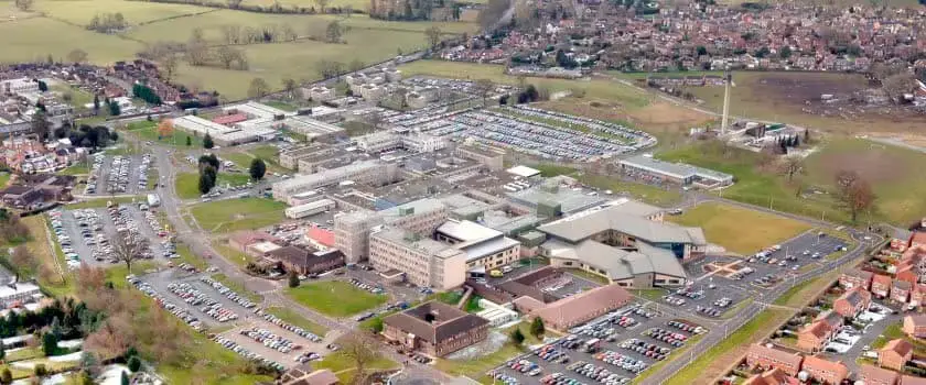 Royal Shrewsbury Hospital - Aerial view of the hospital complex. Located in Shrewsbury, Shropshire.