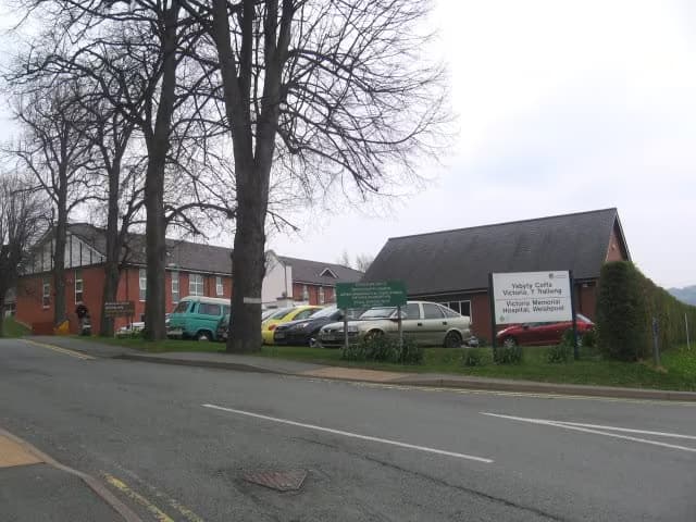 Victoria Memorial Hospital - Minor Injuries Unit entrance and building exterior. Located in Welshpool, Wales.